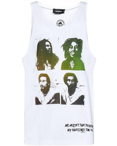 DSquared² Graphic Printed Scoop Neck Tank Top - White