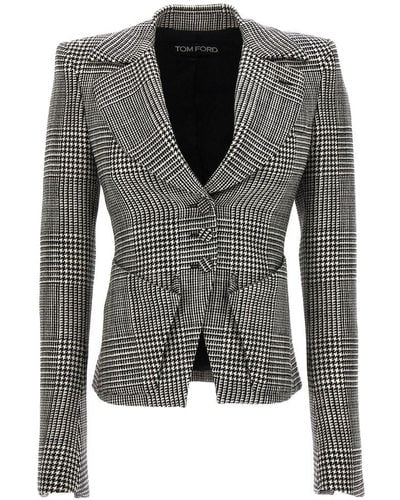 Tom Ford Houndstooth-pattern Single-breasted Tailored Blazer - Black