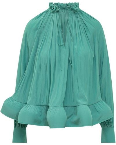 Lanvin Ruffle Blouse In Charmeuse - Green