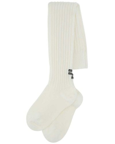 Miu Miu Logo Intarsia Socks - White