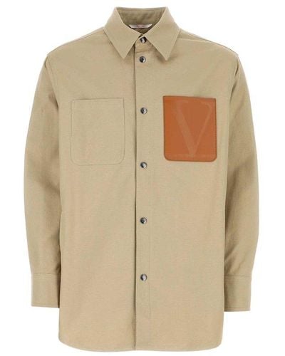 Valentino Logo Patch Collared Button-up Shirt - Natural