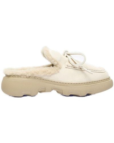 Burberry Shearling Detailed Slip-on Mules - Natural
