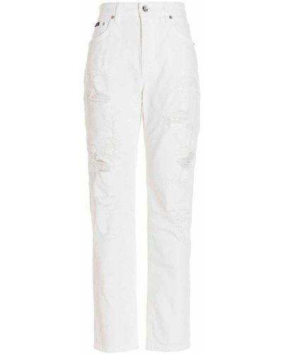 Dolce & Gabbana Logo Patch Distressed Effect Jeans - White