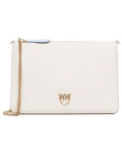 Pinko Logo Plaque Zipped Shoulder Bag - White