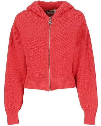 Moschino Jeans Long-sleeved Zipped Knitted Hoodie - Red