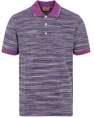 Missoni Striped Knitted Polo Shirt - Purple