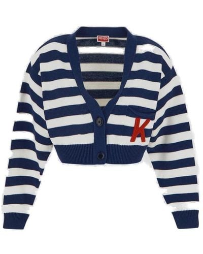 KENZO Cropped Striped Cardigan - Blue