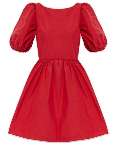 RED Valentino Red Taffeta Puff Sleeved Dress