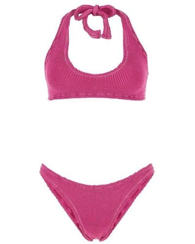 Reina Olga Pilou Scrunch Halterneck Bikini Set - Pink