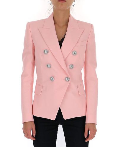 Balmain Double-breasted Tweed Jacket - Pink