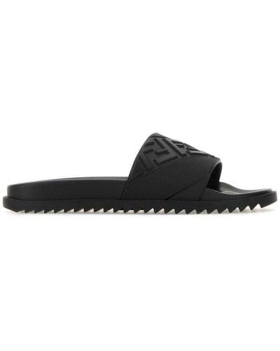 Fendi Logo Embossed Slip-on Slippers - Black