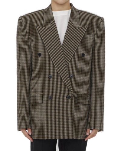 Saint Laurent Checked Wool Blazer. - Brown