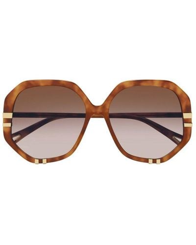 Chloé Geometric-frame Sunglasses - Brown