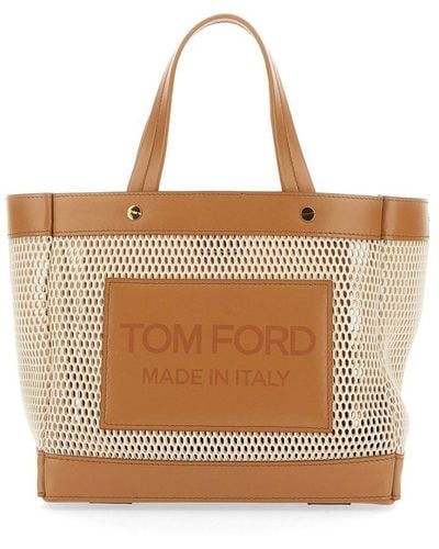 Tom Ford Logo Patch Mesh Shopping Bag - Brown
