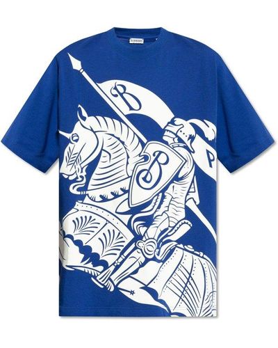 Burberry Equestrian Knight Printed Crewneck T-shirt - Blue