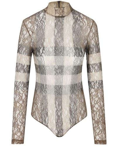 Burberry Laced Check Printed Bodysuit - White