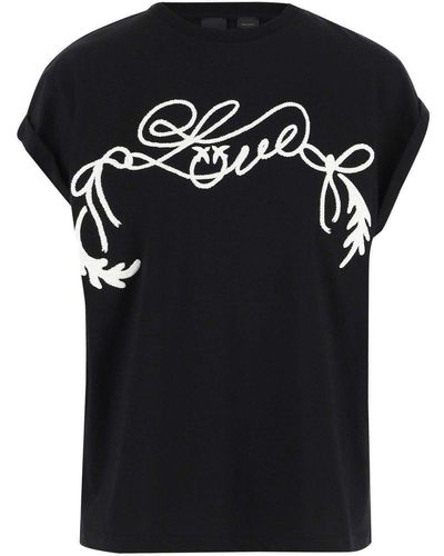 Pinko Love Print Cotton T-Shirt - Black