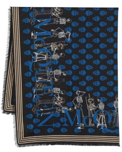 Alexander McQueen All-over Skull Printed Scarf - Blue