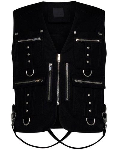 Givenchy Multi-pockets & Strap Wool Vest - Black