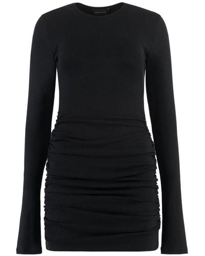 ANDAMANE Draped Long-sleeved Mini Dress - Black