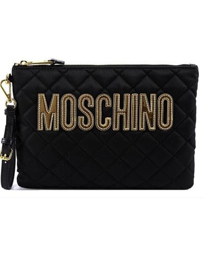 Moschino Logo Plaque Quilted Clutch Bag - Black