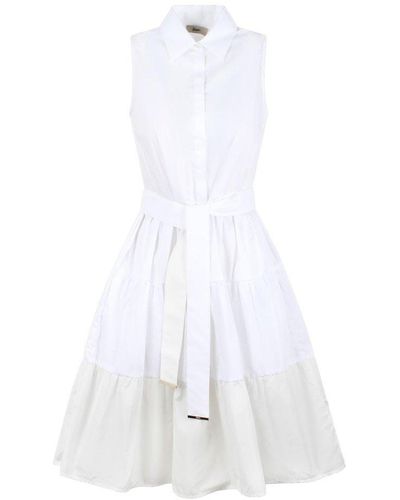 Herno Belted Sleeveless Dress - White