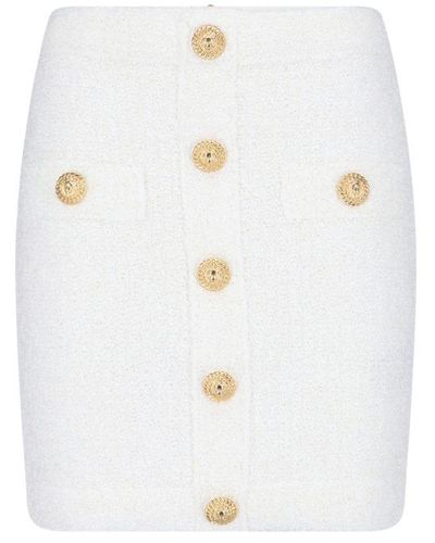 Balmain Button Embellished Tweed Skirt - White