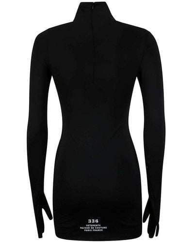 Vetements Maison De Couture Printed Turtleneck Gloved Dress - Black