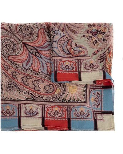 Etro Graphic Printed Square Shape Scarf - Red