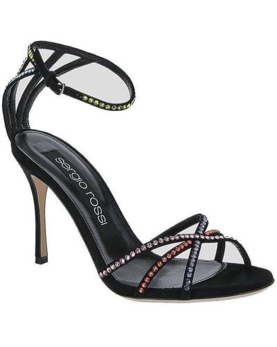 Sergio Rossi Godiva Embellished Crossover Strap Sandals - Black
