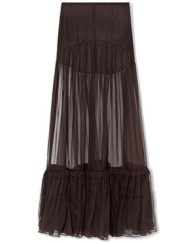 Saint Laurent Ruffled Long Skirt - Brown