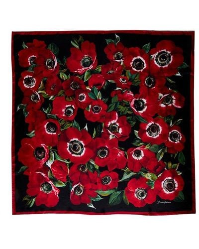 Dolce & Gabbana Floral-printed Square Scarf - Red