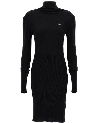 Vivienne Westwood Orb Logo-embroidered Ribbed Dress - Black