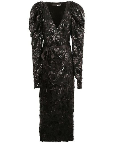 ROTATE BIRGER CHRISTENSEN V-neck Sequined Midi Wrap Dress - Black