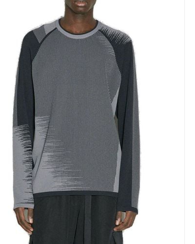Y-3 Crewneck Striped Long-sleeved Sweater - Gray