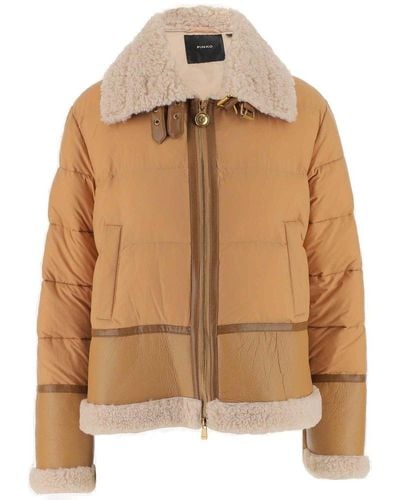 Pinko Isis Down Jacket With Faux Fur - Brown