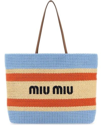 Miu Miu Striped Woven Top Handle Bag - Blue