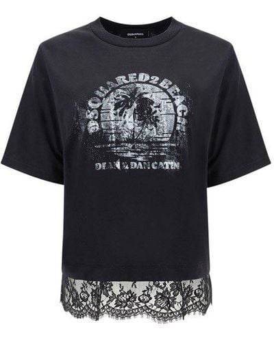 DSquared² Lace Hem Crewneck T-shirt - Black