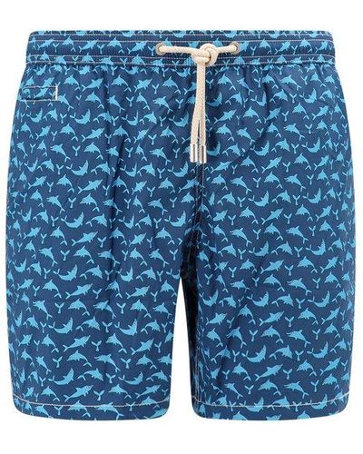 Mc2 Saint Barth Dolphin Pose Printed Drawstring Swim Shorts - Blue