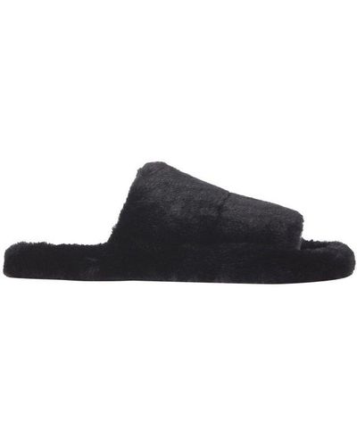 Dolce & Gabbana Faux Fur Slides - Black