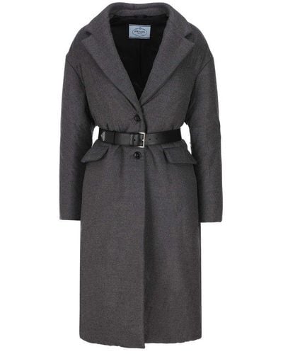 Prada Single-breasted Belted Coat - Black