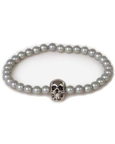 Alexander McQueen Silver-colored Beaded Bracelet With Skull Charm In Brass - White