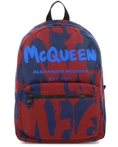 Alexander McQueen Abstract Printed Raffia Backpack - Blue