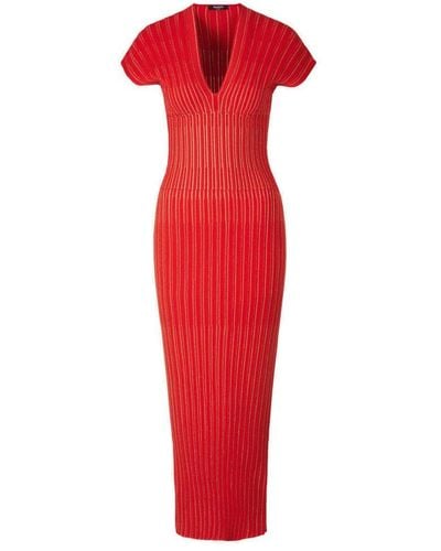 Balmain Striped Knitted Maxi Dress - Red