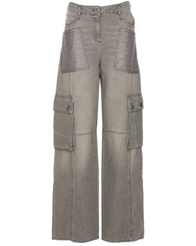 Elisabetta Franchi Wide Leg Cargo Jeans - Grey