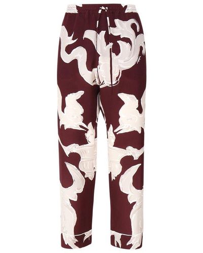 Valentino Abstract Printed Drawstring Cropped Trousers - Red