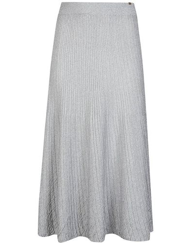 Elisabetta Franchi Metallic Ribbed Midi Skirt - Grey