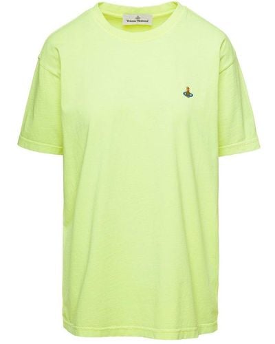 Vivienne Westwood Crewneck T-shirt With Embroidered Orb Logo In Cotton Man - Green