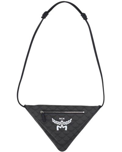 MCM Logo Plaque Triangle Shape Shoulder Bag - Grey