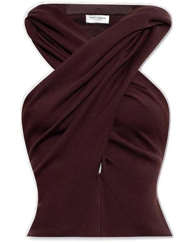 Saint Laurent Hooded Twisted Wool Top - Brown